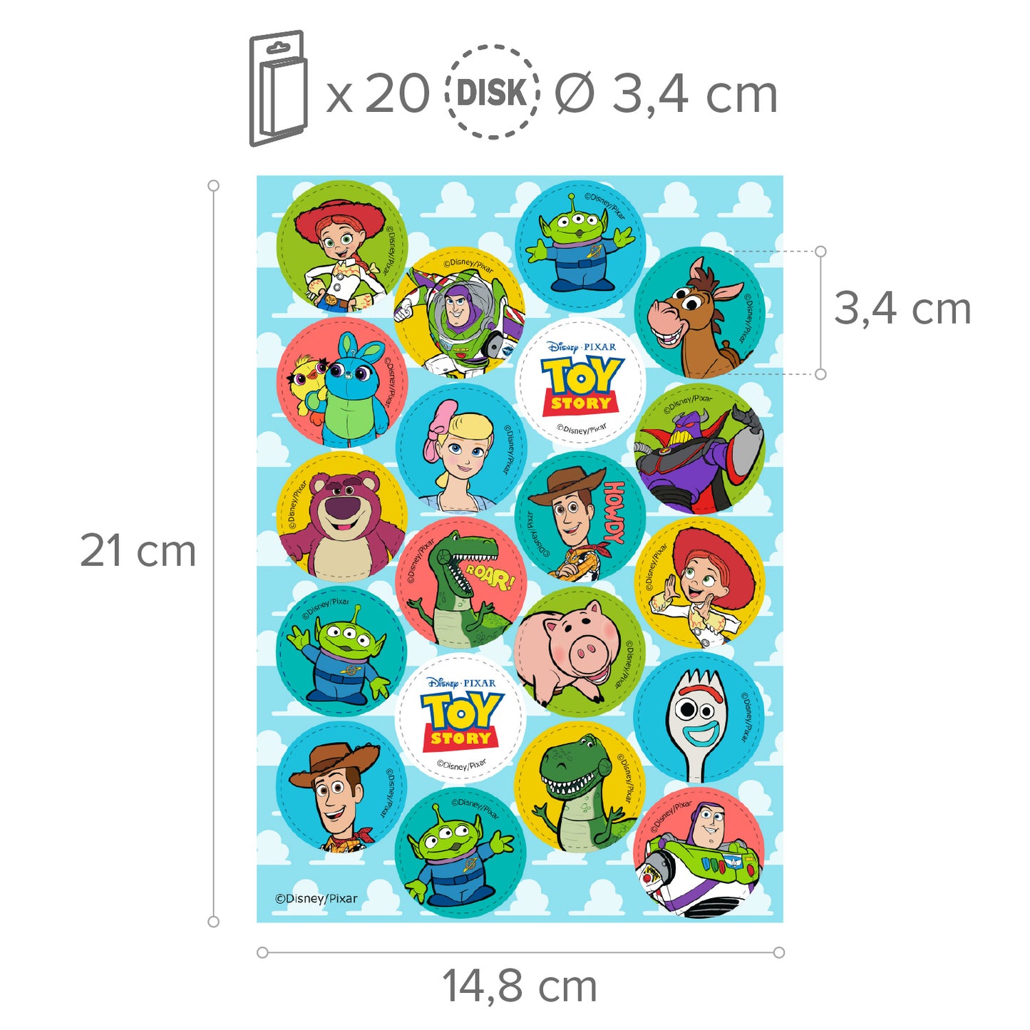 MINI DISCOS DE OBLEA DE TOY STORY REDONDOS DE 3,4CM