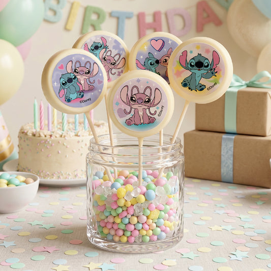 MINI DISCOS DE OBLEA DE STITCH & ANGEL REDONDOS DE 3,4CM