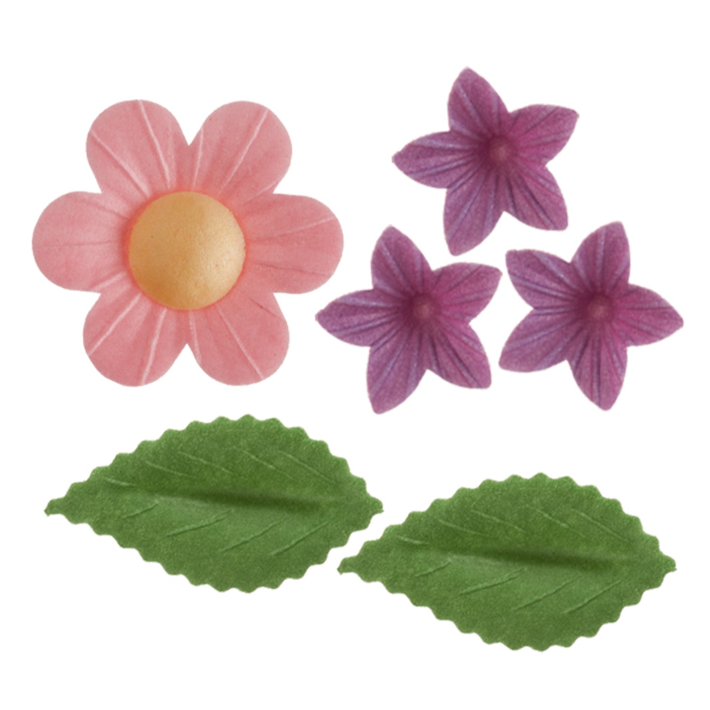 DECORACIÓN OBLEA COMESTIBLE 5 FLORES + 25 MINIFLORES + 8 HOJAS