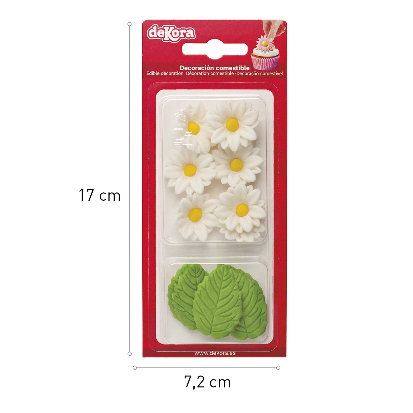 FLORES DE OBLEA COMESTIBLE 7 MARGARITAS + 5 HOJAS VERDES