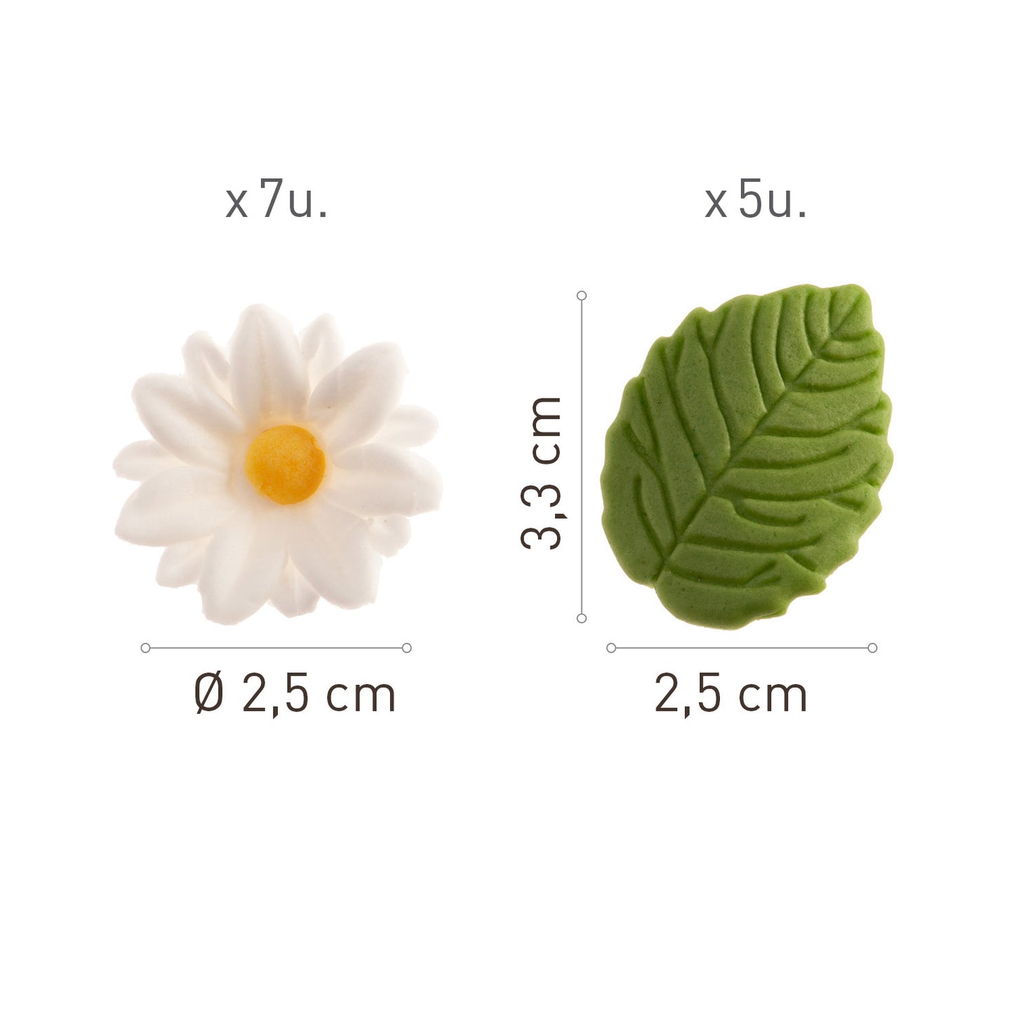 FLORES DE OBLEA COMESTIBLE 7 MARGARITAS + 5 HOJAS VERDES
