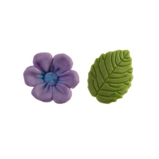 FLORES DE OBLEA COMESTIBLE 8 FLORES VIOLETAS + 5 HOJAS VERDES