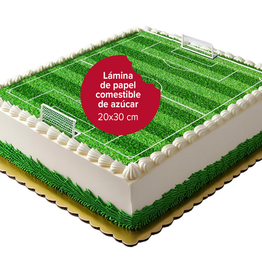 LÁMINA PARA TARTAS DE CAMPO DE FUTBOL RECTANGULAR DE 15x21 CM