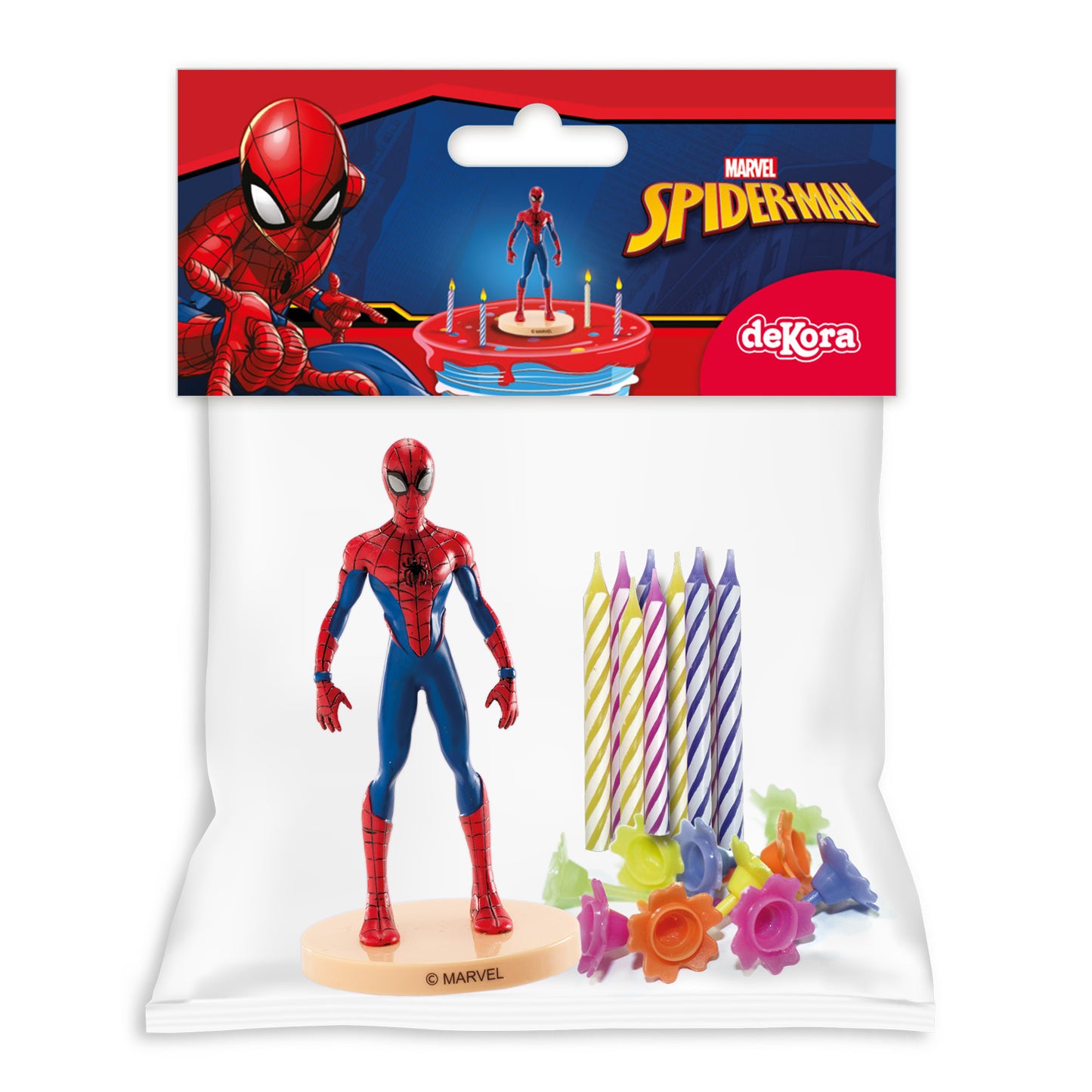 KIT DECORACIÓN TARTA CUMPLEAÑOS SPIDERMAN + 10 VELAS