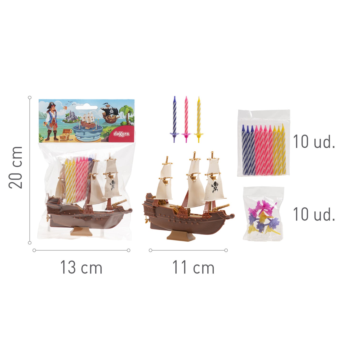 KIT DECORACIÓN TARTA CUMPLEAÑOS PIRATAS + 10 VELAS