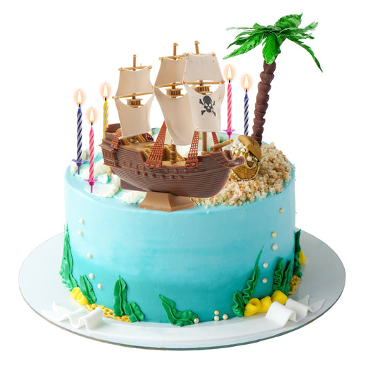 KIT DECORACIÓN TARTA CUMPLEAÑOS PIRATAS + 10 VELAS