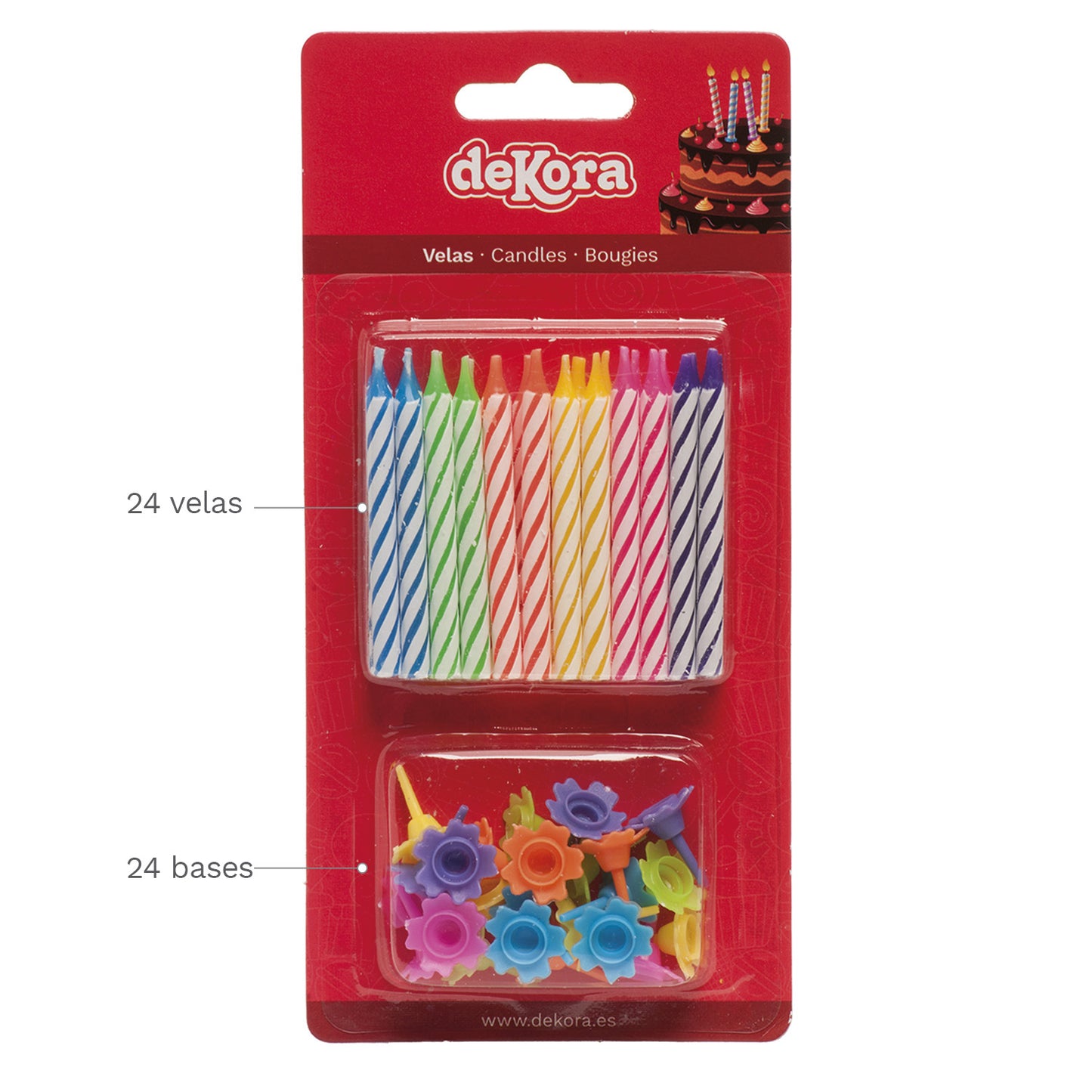 24 VELAS CERA DE COLORES SURTIDOS