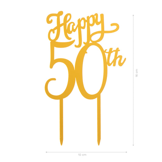 CAKE TOPPER DORADO 50 ANIVERSARIO 16X10CM