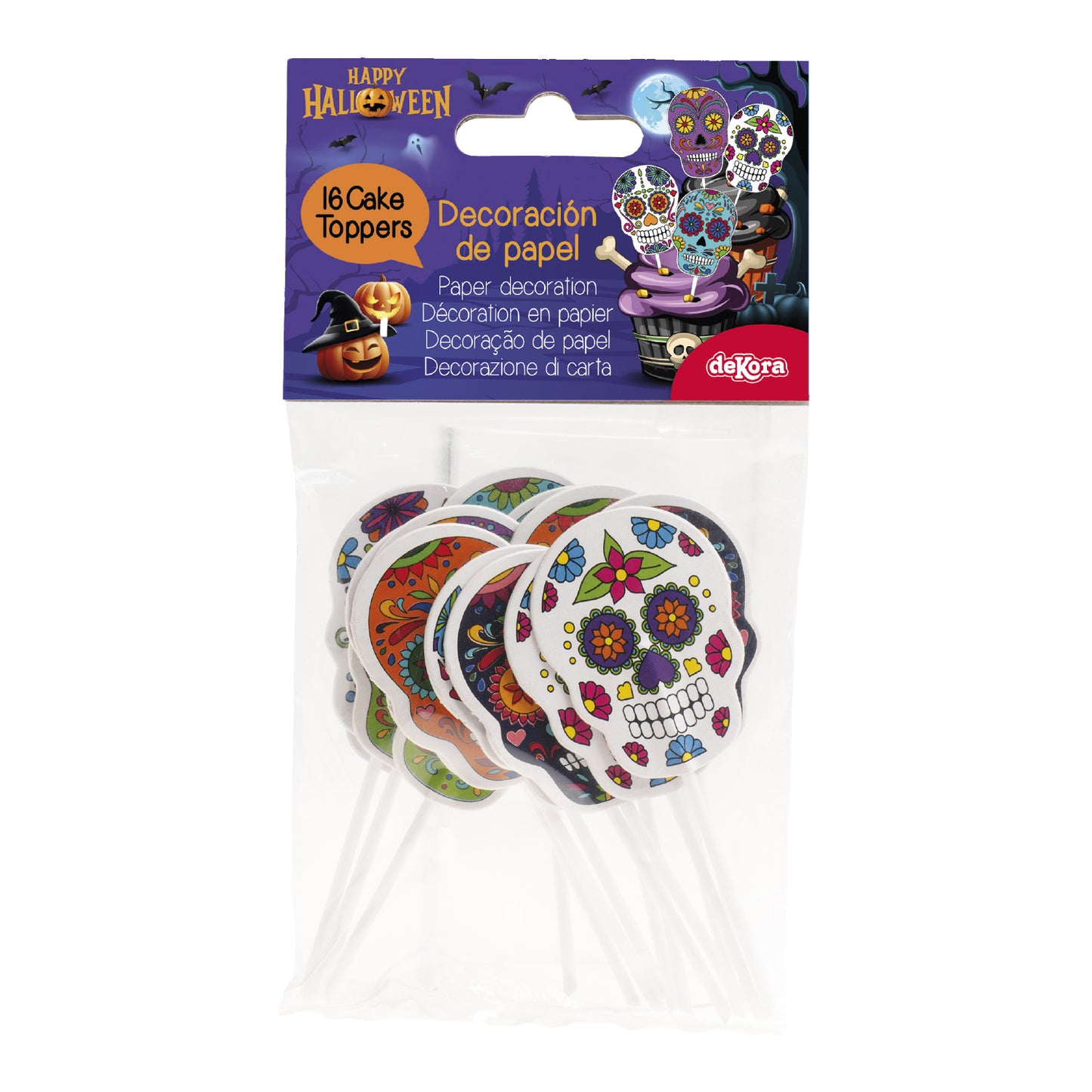 CUPCAKE TOPPERS PAPEL CALAVERAS HALLOWEEN - 16 UD