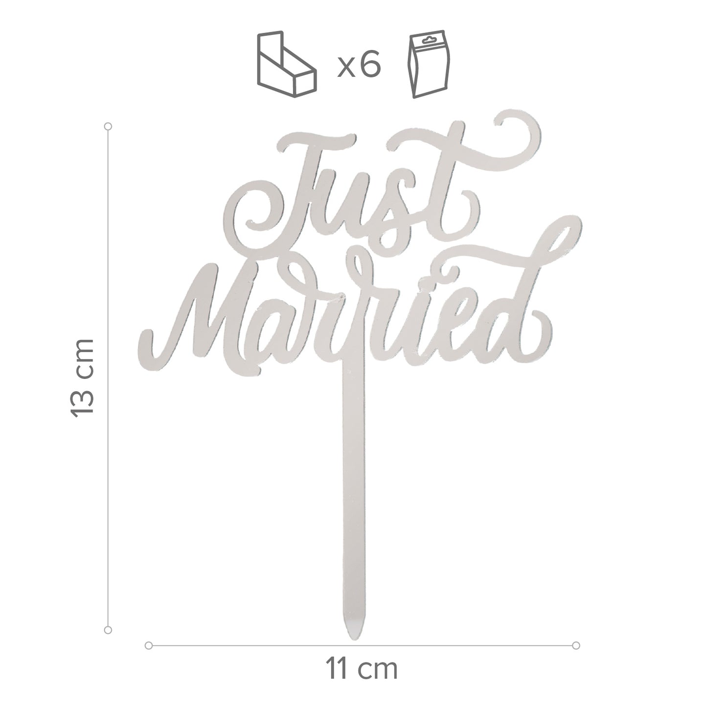 CAKE TOPPER JUST MARRIED PLATA 11x13 CM