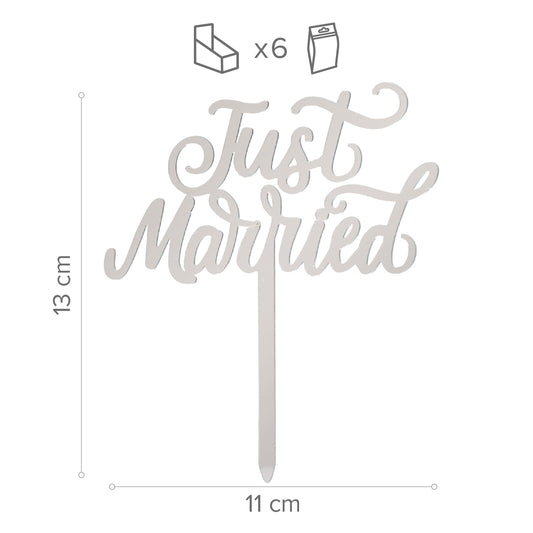 CAKE TOPPER JUST MARRIED PLATA 11x13 CM