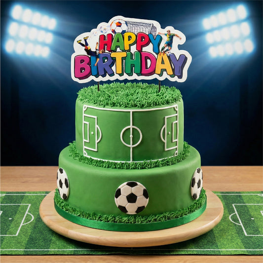 CAKE TOPPER HAPPY BIRTHDAY PAPEL FÚTBOL COLOR 17,5 CM