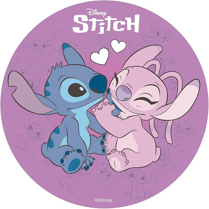 OBLEA PARA TARTAS DE STITCH Y ANGEL REDONDA DE 20CM