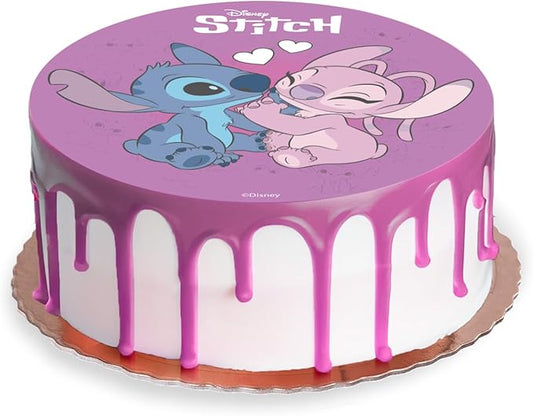 OBLEA PARA TARTAS DE STITCH Y ANGEL REDONDA DE 20CM