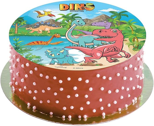 OBLEA PARA TARTAS DE DINOSAURIOS REDONDA DE 20CM
