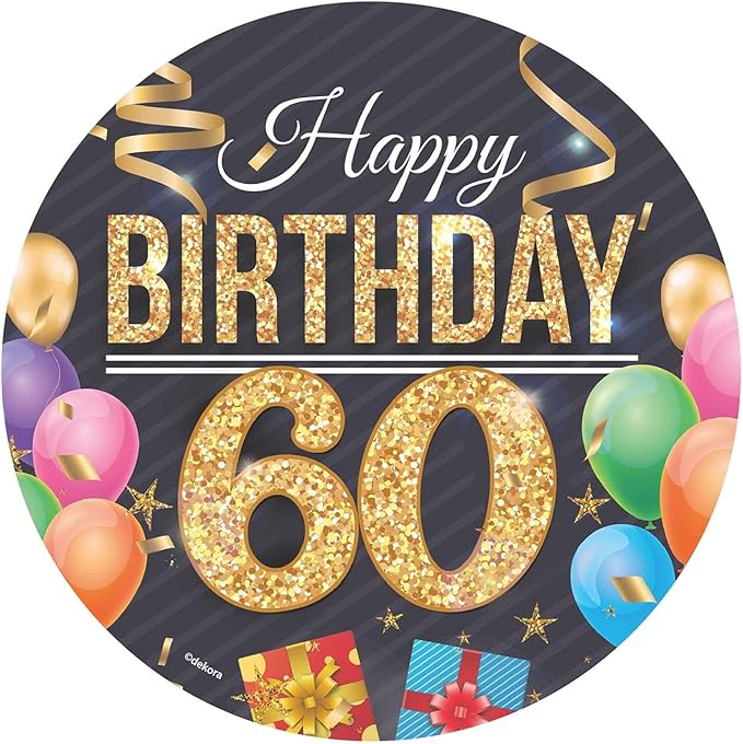 OBLEA PARA TARTAS DE 60 CUMPLEAÑOS REDONDA DE 20CM