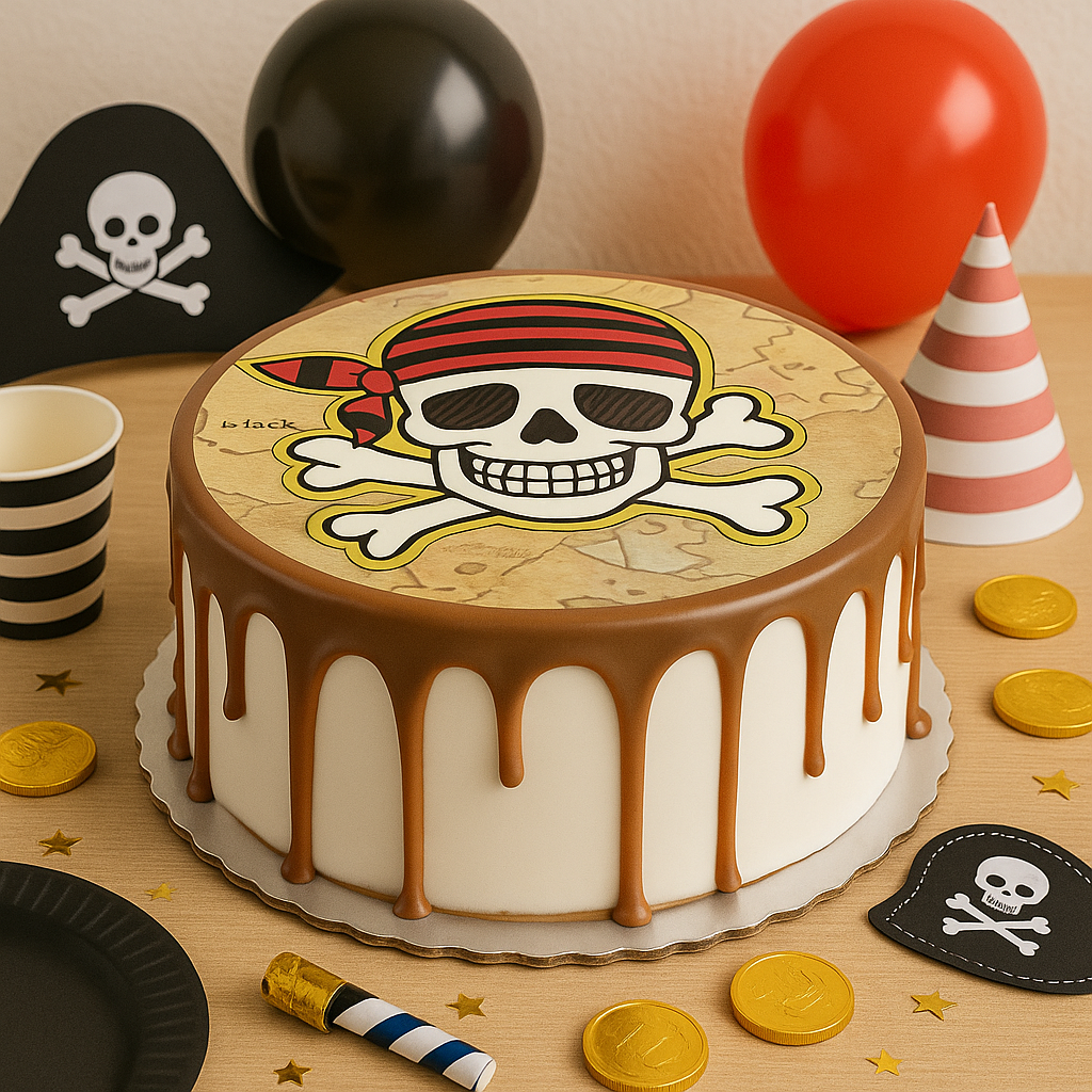 OBLEA PARA TARTAS DE PIRATAS REDONDA DE 20 CM