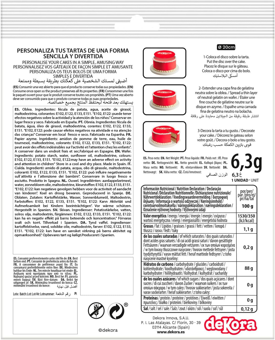 OBLEA PARA TARTAS DE DINOSAURIOS REDONDA DE 20CM