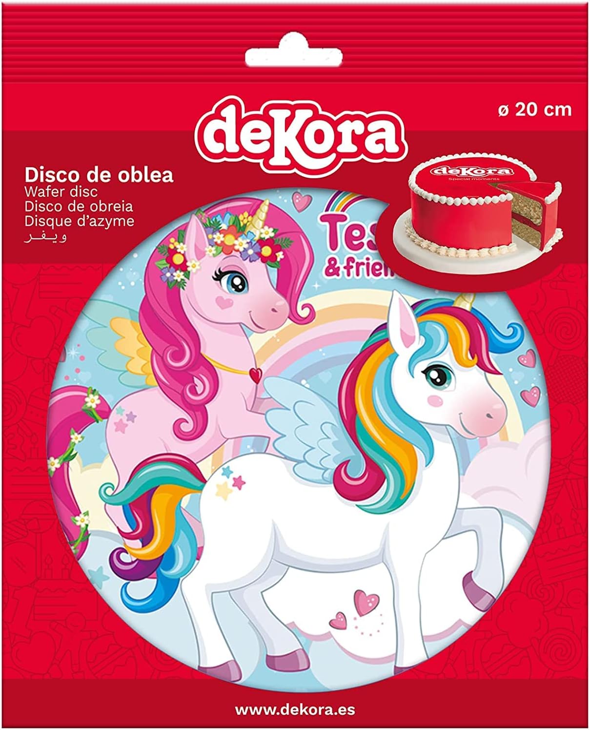 OBLEA PARA TARTAS DE UNICORNIO REDONDA DE 20CM