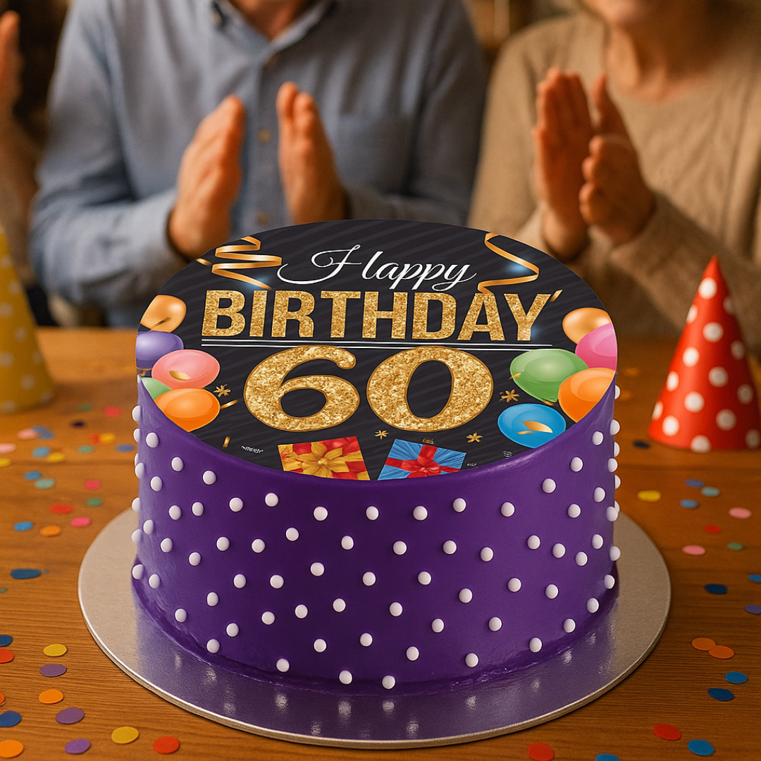 OBLEA PARA TARTAS DE 60 CUMPLEAÑOS REDONDA DE 20CM