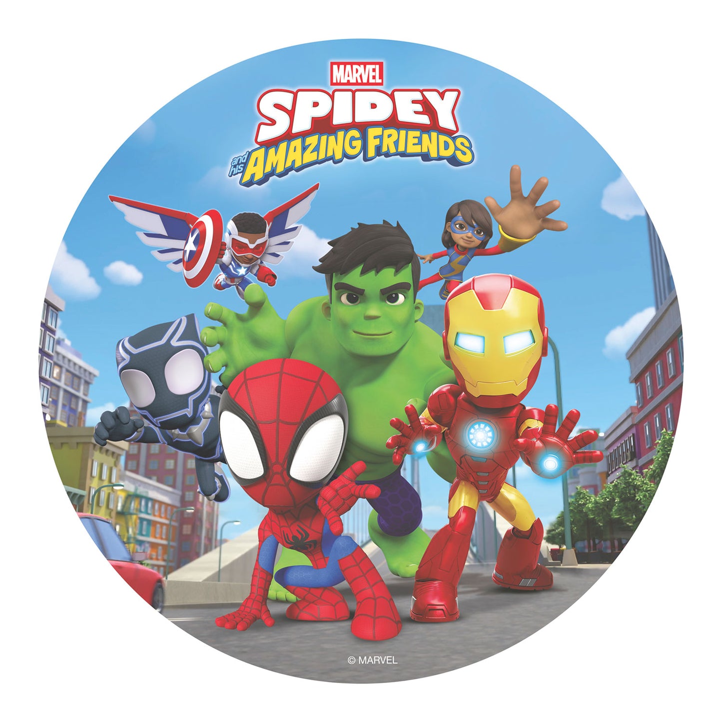 OBLEA PARA TARTAS DE SPIDEY SUPER EQUIPO REDONDA DE 20CM