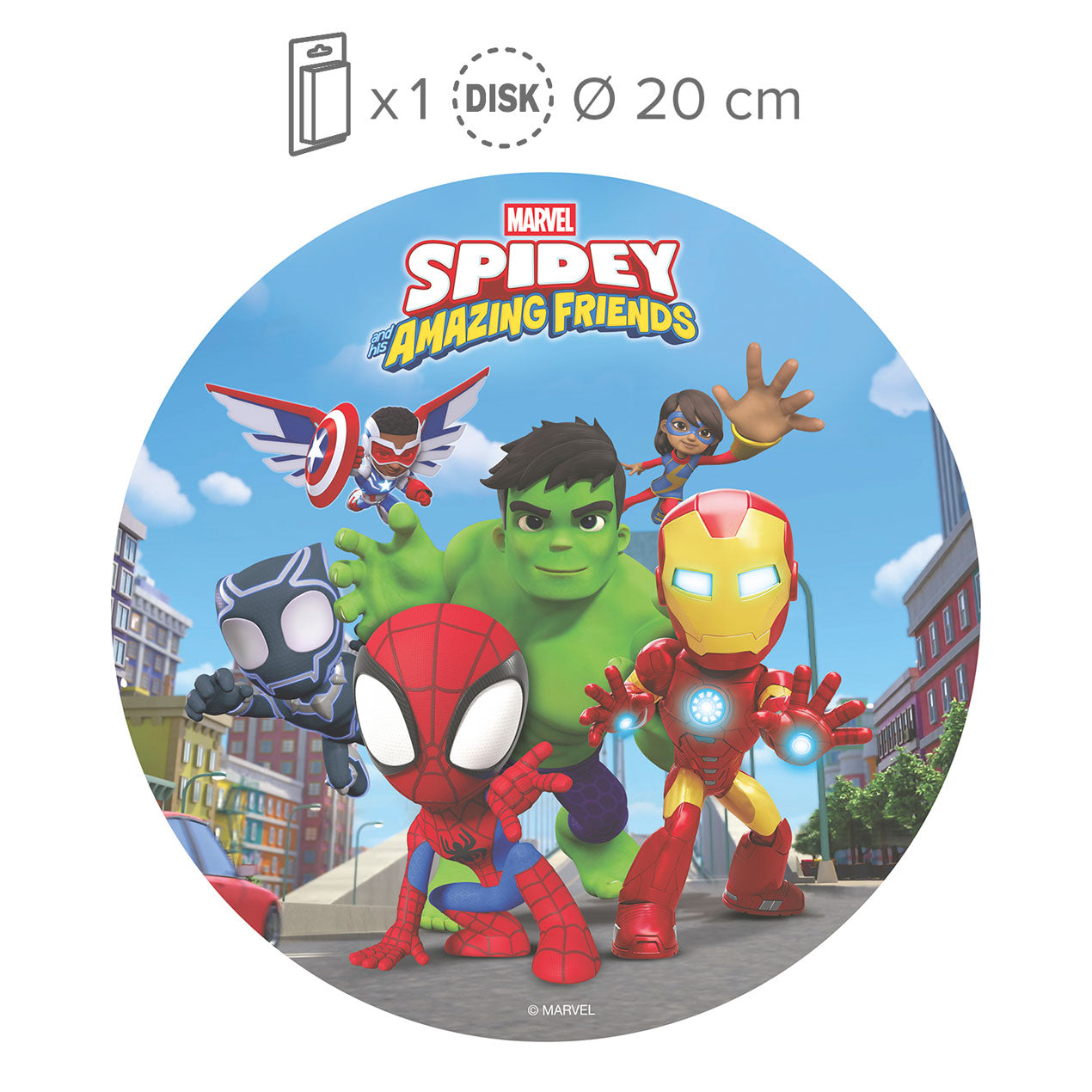 OBLEA PARA TARTAS DE SPIDEY SUPER EQUIPO REDONDA DE 20CM