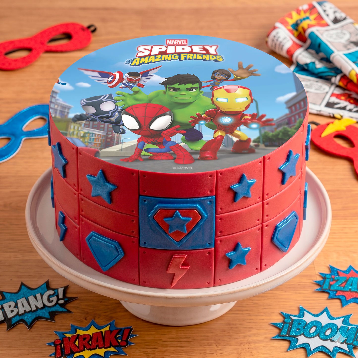 OBLEA PARA TARTAS DE SPIDEY SUPER EQUIPO REDONDA DE 20CM