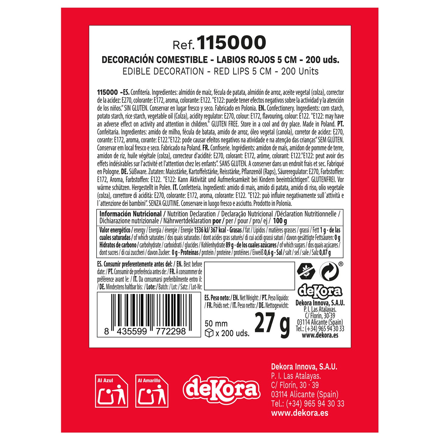 LABIOS COMESTIBLES DE OBLEA COLOR ROJO 5 CM