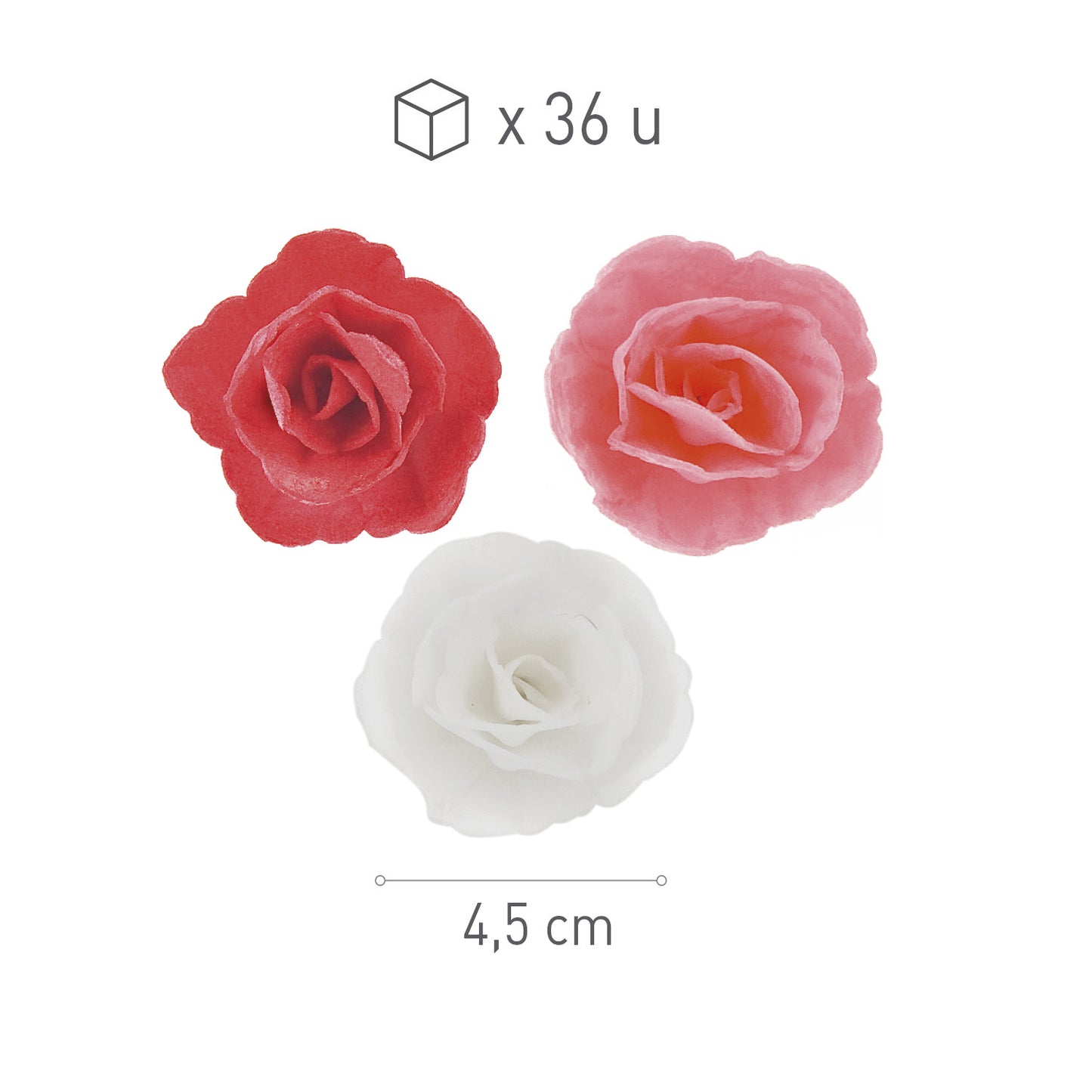 ROSAS DE OBLEA ROSA, ROJO Y BLANCO 4,5 CM 36 UD