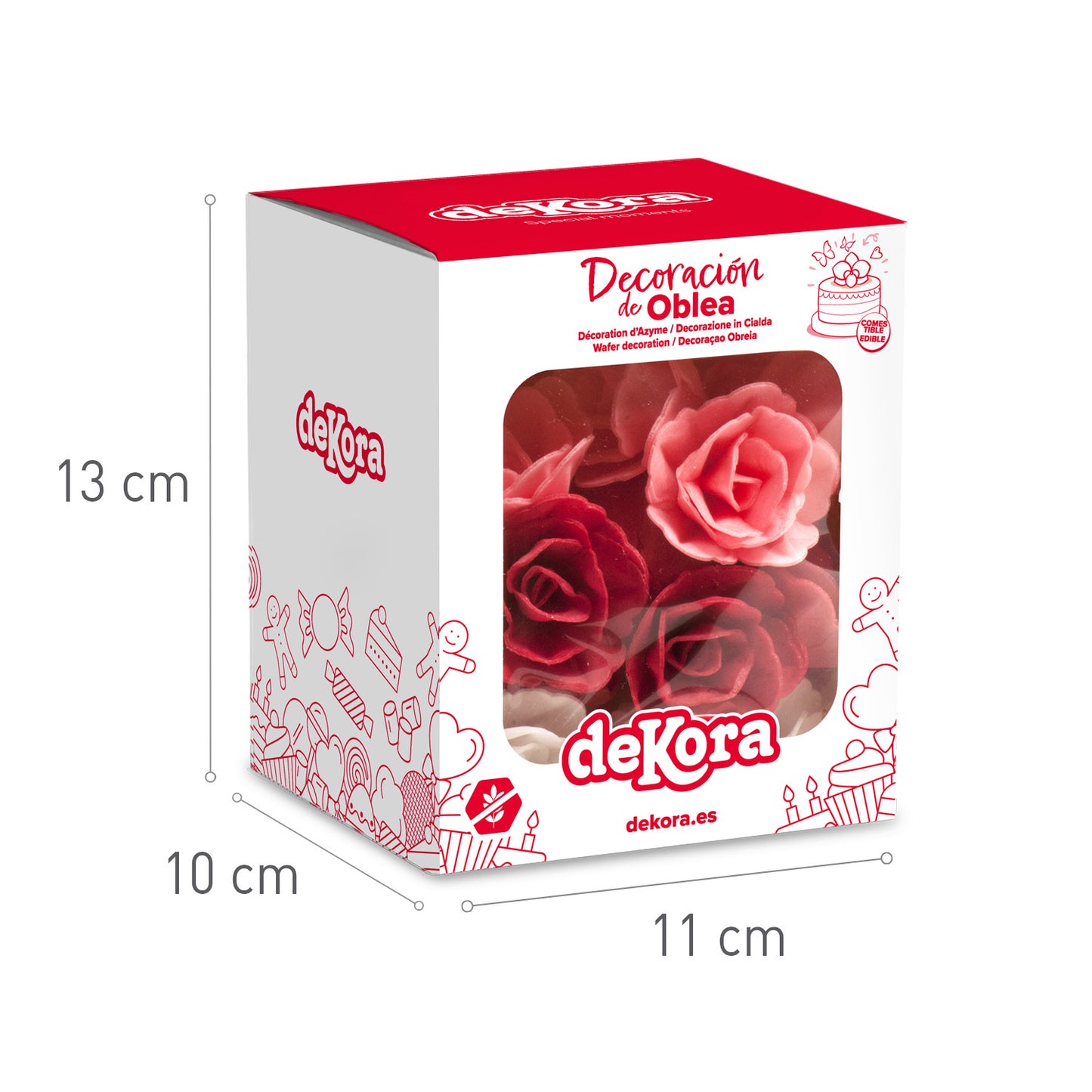 ROSAS DE OBLEA ROSA, ROJO Y BLANCO 4,5 CM 36 UD