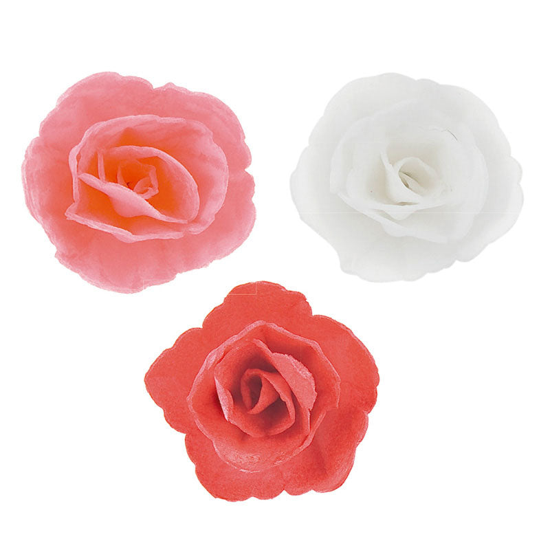 ROSAS DE OBLEA ROSA, ROJO Y BLANCO 4,5 CM 36 UD