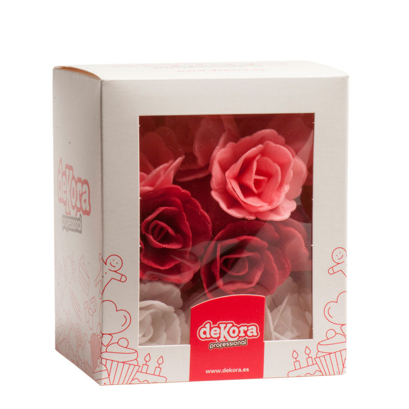 ROSAS DE OBLEA ROSA, ROJO Y BLANCO 4,5 CM 36 UD