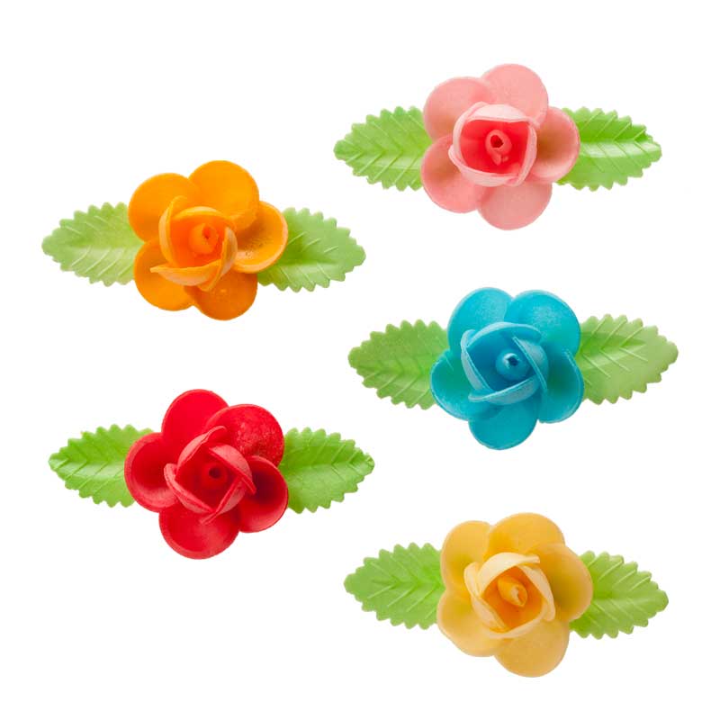 ROSAS DE OBLEA CON HOJAS 8,5 CM 50 UD