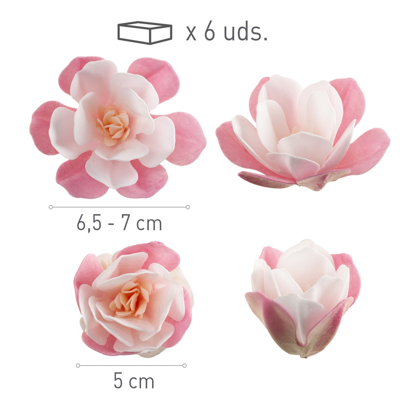 MAGNOLIAS DE OBLEA ROSA 5-7 CM 6 UD