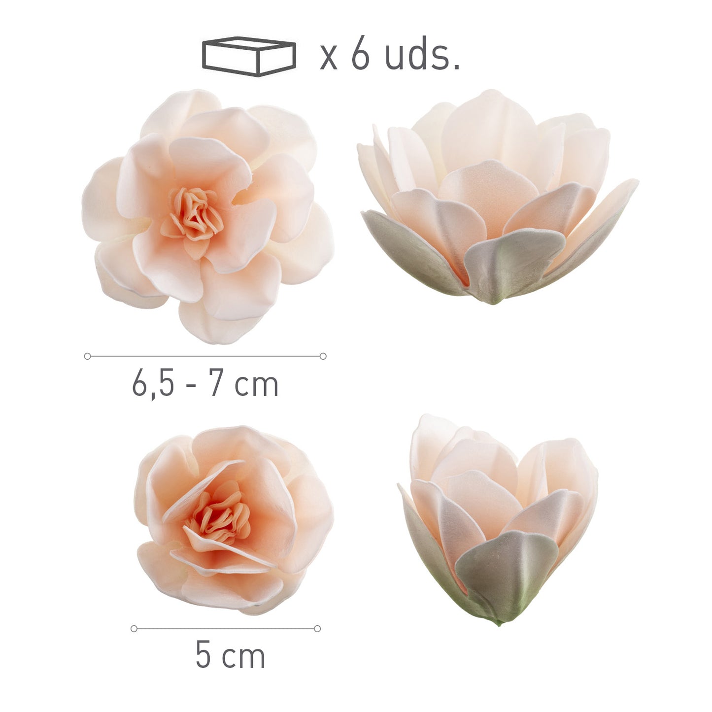 MAGNOLIAS DE OBLEA BLANCAS 5-7 CM 6 UD