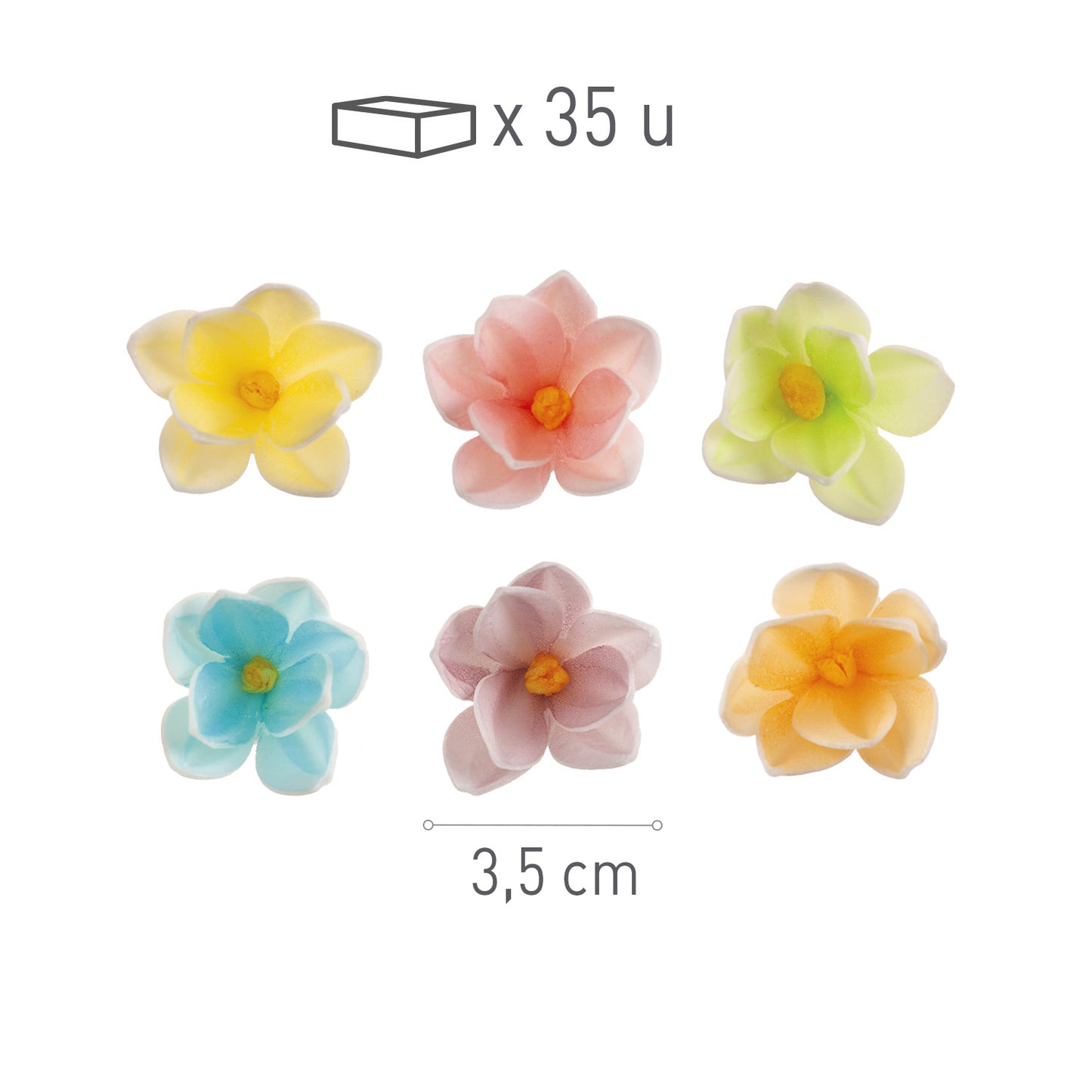 MINI FLORES DE OBLEA COMESTIBLES 3.5 CM 35 UD