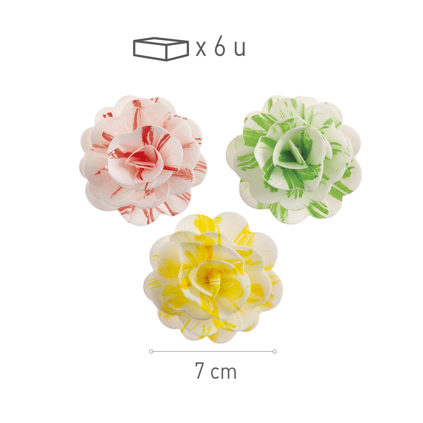 ROSAS DE OBLEA COMESTIBLES ARTISTICAS 7 CM 6 UD