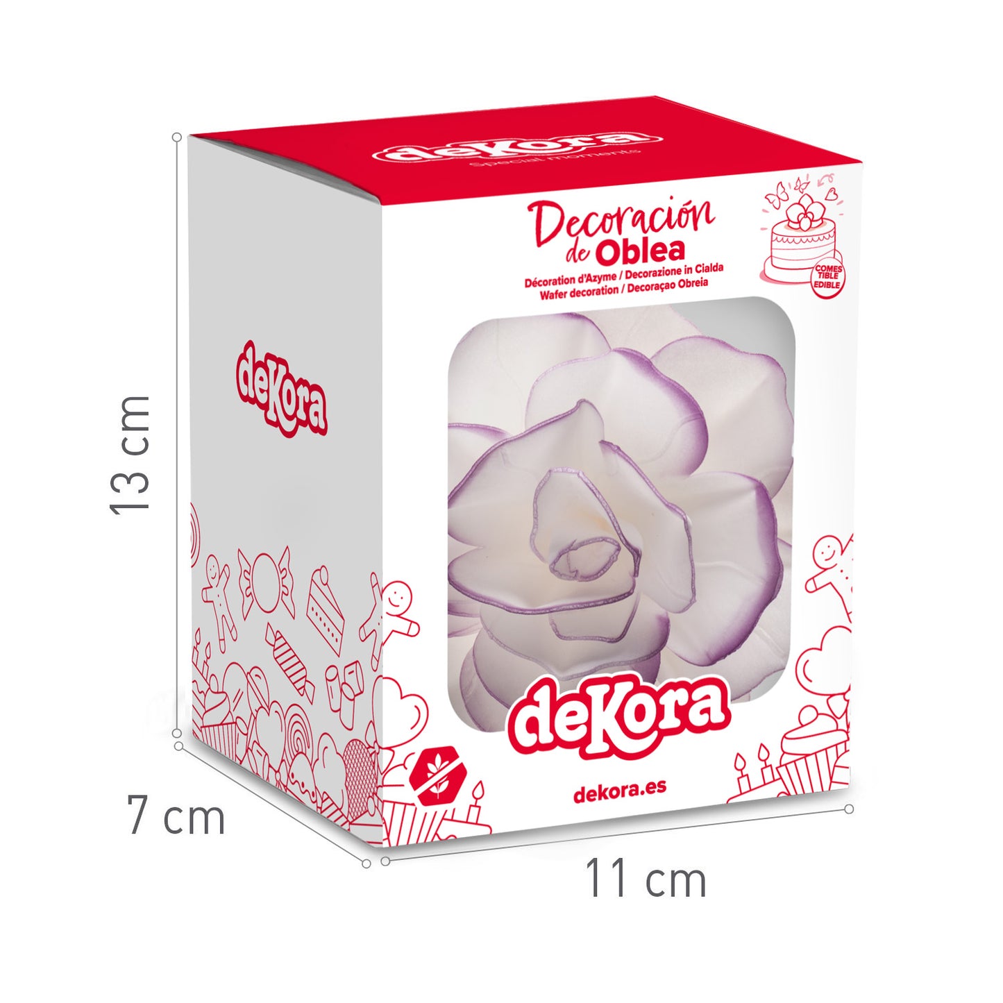FLOR DE OBLEA GIGANTE BORDE MORADO 12,5 CM