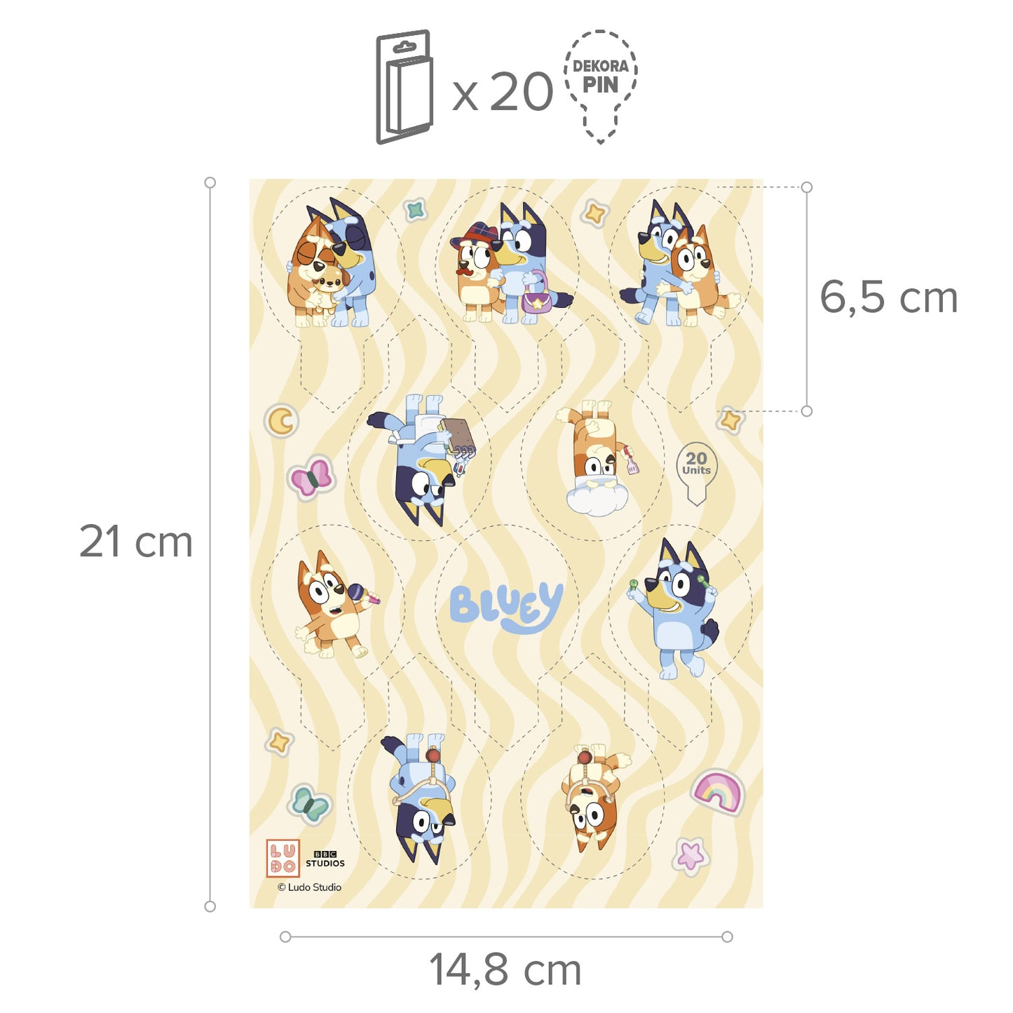 DEKORAPIN OBLEA BLUEY 6,5X4CM - 20 UDS