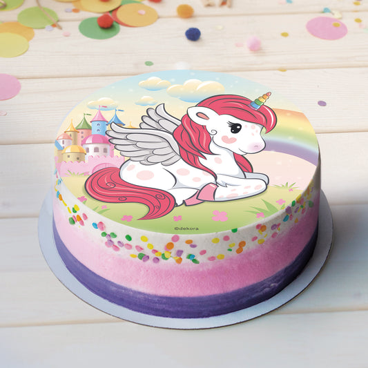 OBLEA PARA TARTAS DE UNICORNIO REDONDA DE 20CM