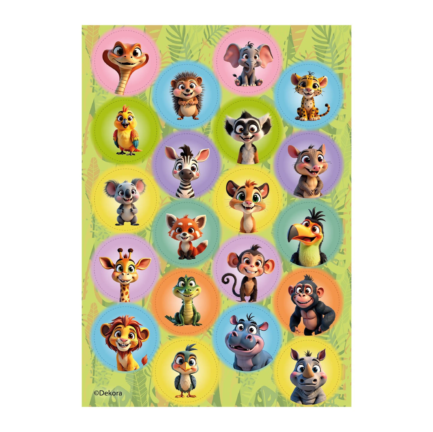 MINI DISCOS DE OBLEA DE ANIMALES DE LA SELVA REDONDOS DE 3,4CM