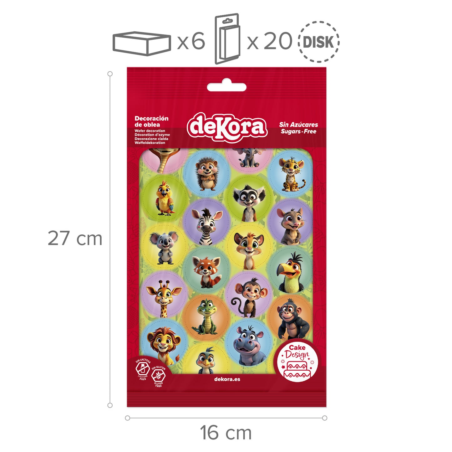 MINI DISCOS DE OBLEA DE ANIMALES DE LA SELVA REDONDOS DE 3,4CM