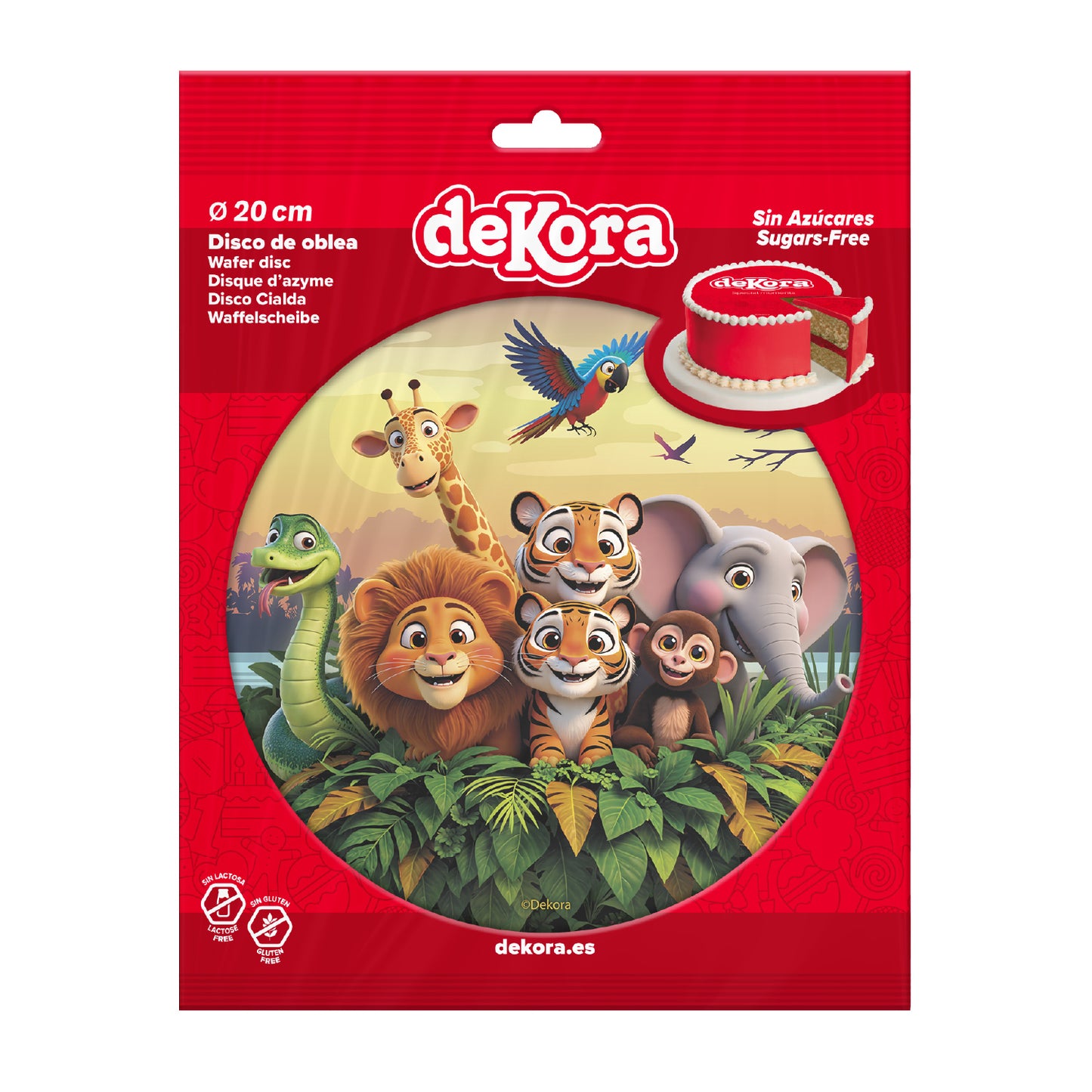 DISCO DE OBLEA PARA TARTA DE ANIMALES DE LA SELVA 20 CM