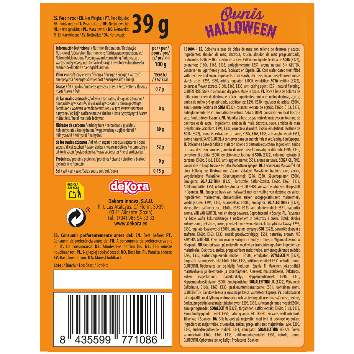OVNIS DE OBLEA RELLENOS DE PICA PICA DE HALLOWEEN 39G