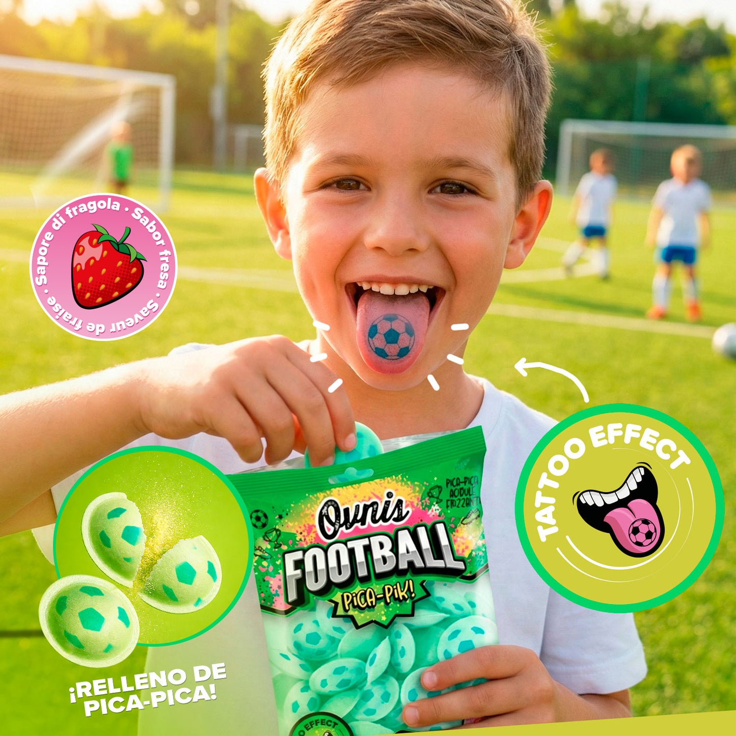 OVNIS DE OBLEA RELLENOS DE PICA PICA DE FÚTBOL 39G