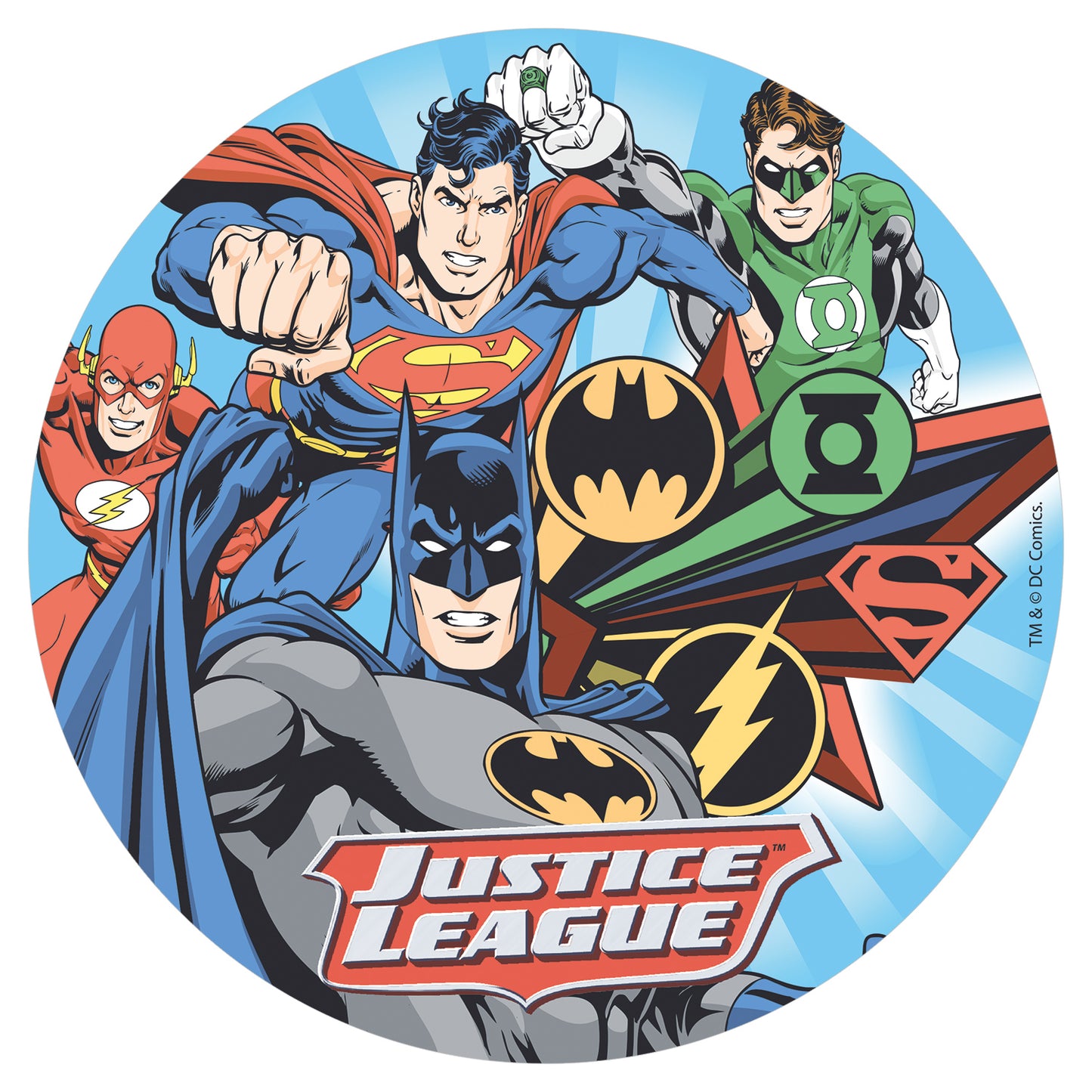 OBLEA PARA TARTAS DE LA LIGA DE LA JUSTICIA REDONDA DE 20CM