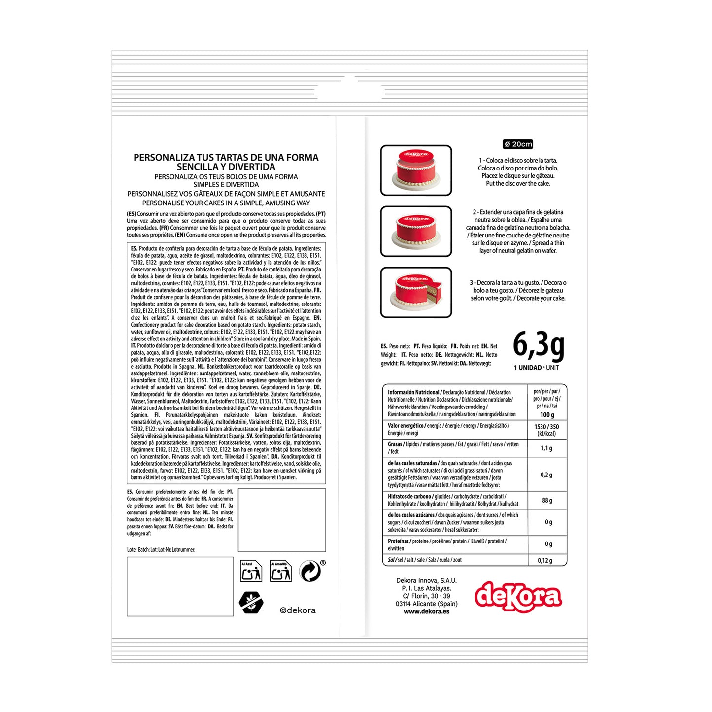 OBLEA PARA TARTAS DE SONIC REDONDA DE 20 CM