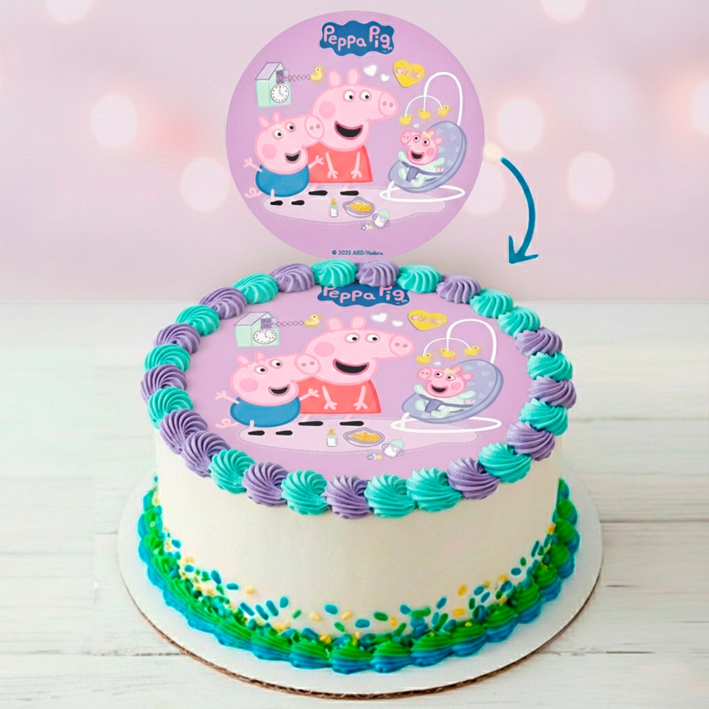 OBLEA PARA TARTAS DE PEPPA PIG BABY REDONDA DE 20CM