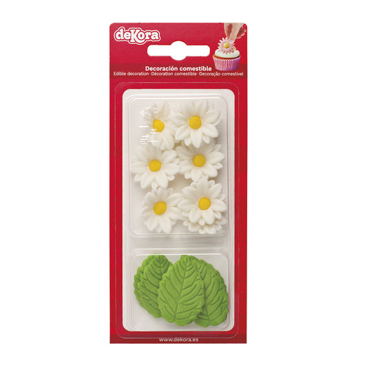 FLORES DE OBLEA COMESTIBLE 7 MARGARITAS + 5 HOJAS VERDES