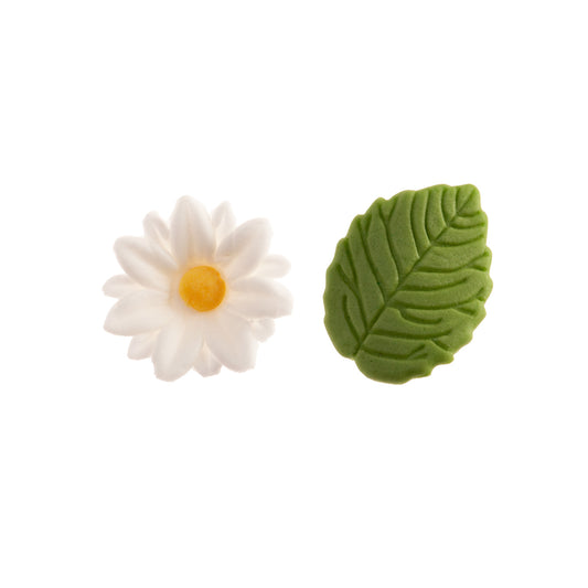 FLORES DE OBLEA COMESTIBLE 7 MARGARITAS + 5 HOJAS VERDES